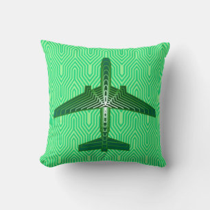 Art Deco Flugzeug, Emerald und Jade Green Kissen