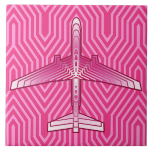 Art-Deco-Flugzeug, Fuchsia und Pastellrosa Fliese