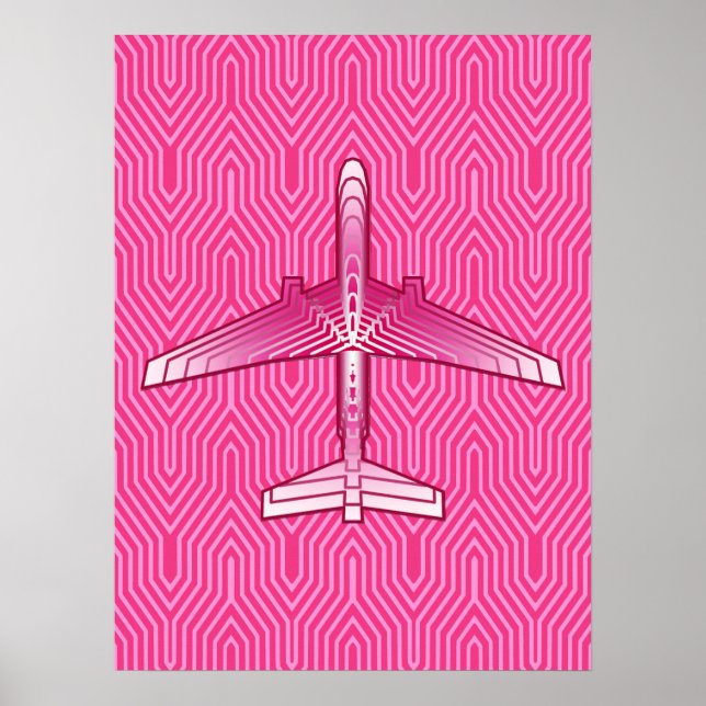 Art-Deco-Flugzeug, Fuchsia und Pastellrosa Poster (Vorne)