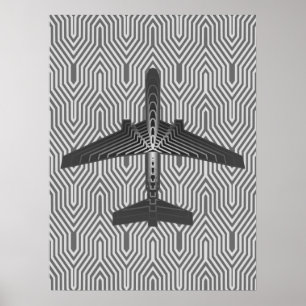 Art Deco Flugzeug, Grafik und Silber Grau Poster