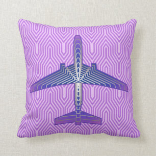 Art-Deco-Flugzeug, Violet Lila und Silbergrau Kissen