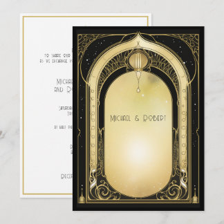 Art Deco Formelles Schwarz & Gold Hochzeit Einladung