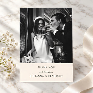 Art Deco Foto Elfenbein Schwarz Elegante Hochzeit Dankeskarte
