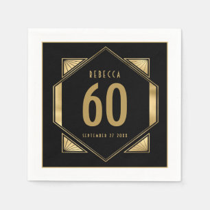 Art Deco Frame 60. Geburtstag Datum Gold Schwarz Serviette