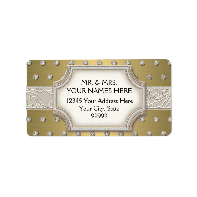 Art Deco Frame Champagne Silver Jewel Dots Adressaufkleber (Vorne)