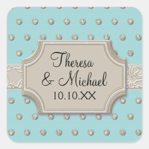 Art Deco Frame Champagne Silver Jewel Dots Quadratischer Aufkleber