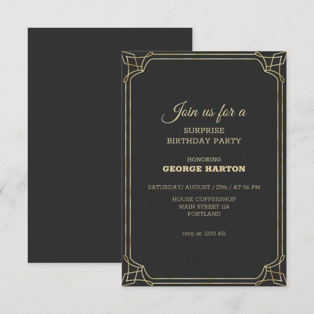Art Deco Frame Geburtstag Einladung (Vorne/Hinten)