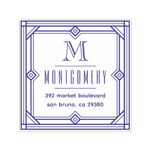 Art Deco Frame Monogram Family Name Rücksendeadres Permastempel