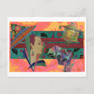 Art Deco Frau Color Splash Postkarte