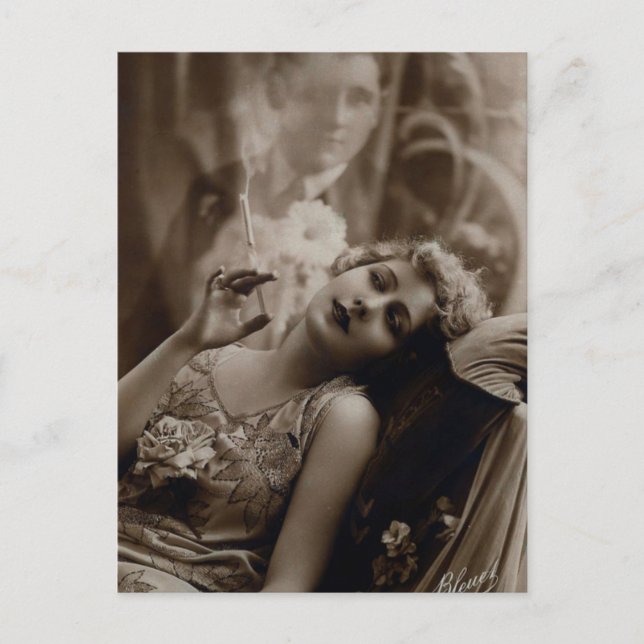 Art-Deco-Frau der 1920er Jahre - Rauchen Postkarte (Vorderseite)