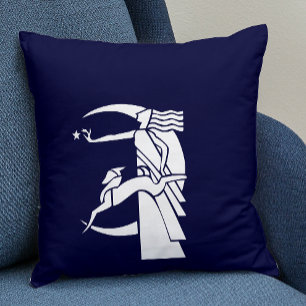 Art Deco Frau, Hund und Mond Kissen