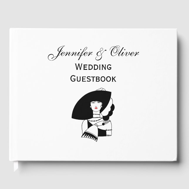 Art Deco Frau in Big Hat Gloves RL Gästebuch (Vorderseite)