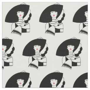 Art Deco Frau in Big Hat Gloves RL Stoff