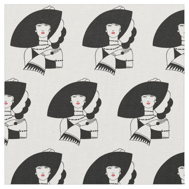 Art Deco Frau in Big Hat Gloves RL Stoff (Nahaufnahme)