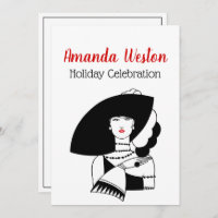 Art Deco Frau in Big Hat Gloves RL Weihnachten Wei