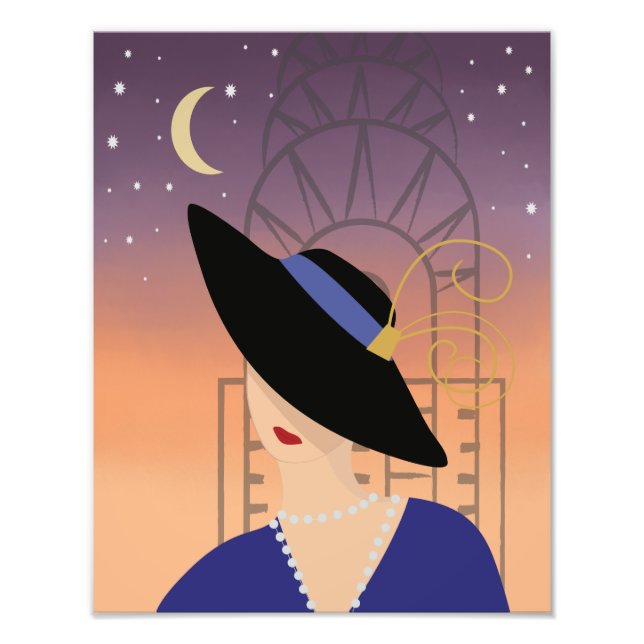 Art Deco Frau in Hat, Chrysler Gebäude Poster (Vorne)