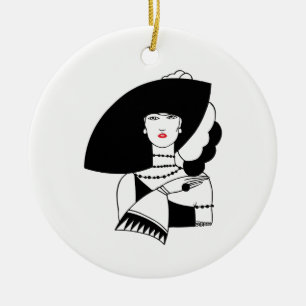 Art Deco Frau mit großer Hut Handschuhe RL Keramikornament