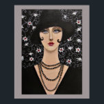 Art Deco Frau Poster<br><div class="desc">Original Acrylmalerei eines stilisierten und wunderschönen Porträts einer Frau aus der Deko-Zeit. Eine ganz elegante Dame in schwarz gekleidet,  mit einem schwarzen Hut und einer vielschichtigen Halskette. Der florale Hintergrund verbessert das Portrait.</div>