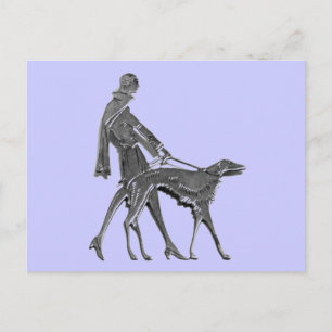 Art Deco Frau und Hund Postkarte