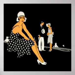 Art Deco Frauen Schuhe Polka Dot Black Poster