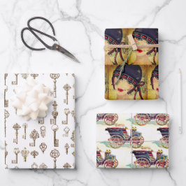 Art-Deco-Frauen und Vintage Schlüssel für Autos Geschenkpapier Set
