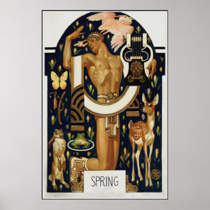 Art Deco FRÜHLING – Apollo und Tiere Poster