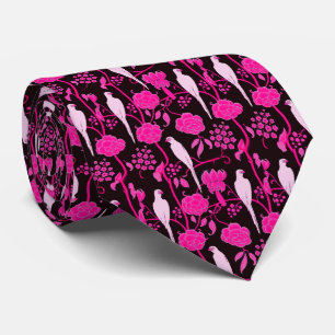 ART DECO FUCHSIA BLUME, WEISSE PARROS AUF SCHWARZ KRAWATTE