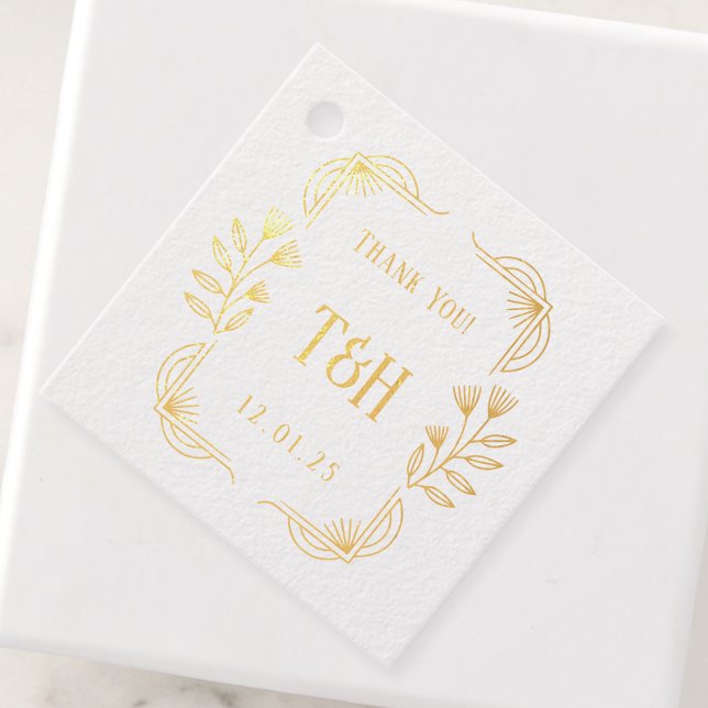 Art Deco Gastgeschenk Hochzeit Botanische Foil Geschenkanhänger (Von Creator hochgeladen)