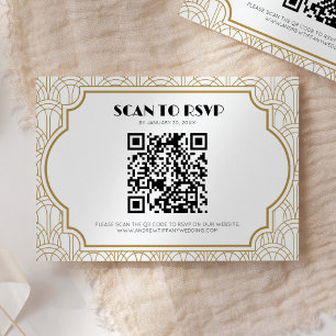 Art Deco Gatsby 1920er Hochzeit Weißgold QR Code RSVP Karte