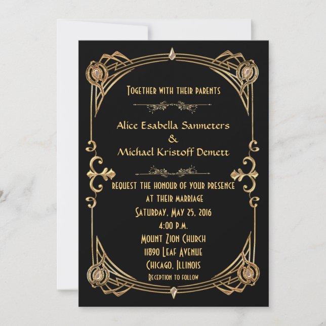 Art Deco Gatsby Art Wedding Einladung (Vorderseite)