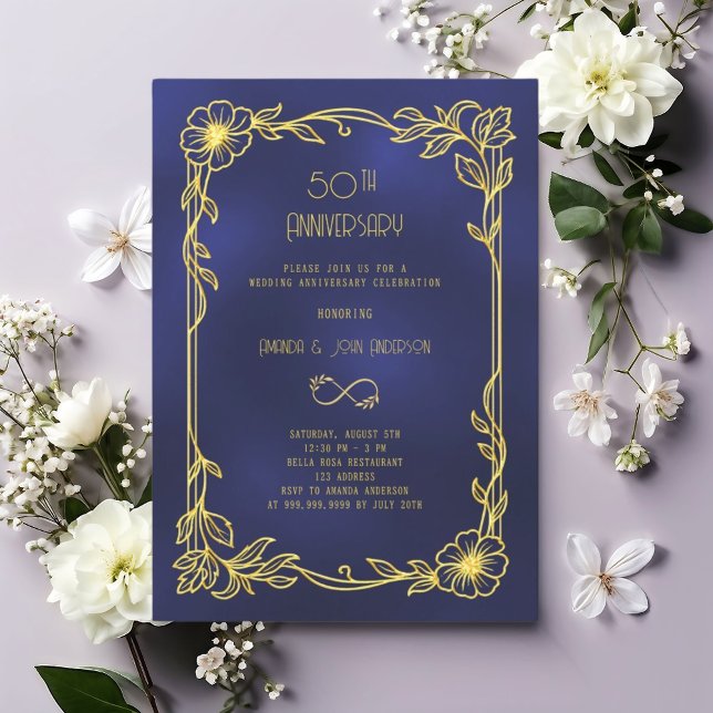 Art Deco Gatsby black 50th wedding anniversary Einladung (Von Creator hochgeladen)