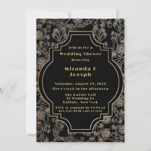 Art Deco Gatsby Black Gold Blume Polterabend Einladung