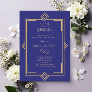 Art Deco Gatsby Blau 50. Hochzeitstag Einladung