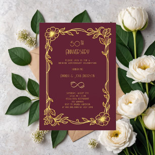 Art Deco Gatsby bordeauxroter 50. Hochzeitstag Einladung