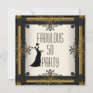 ART DECO Gatsby Fabulous 50 50th Gold Cream Black Einladung