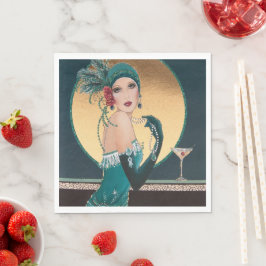 Art Deco Gatsby Girl mit Cocktail Paper Serviette