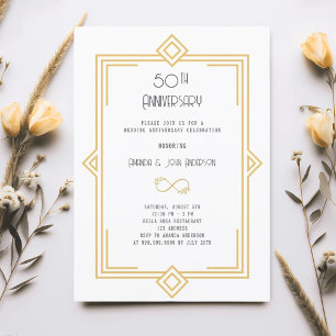 Art Deco Gatsby Gold 50. Hochzeitstag Einladung