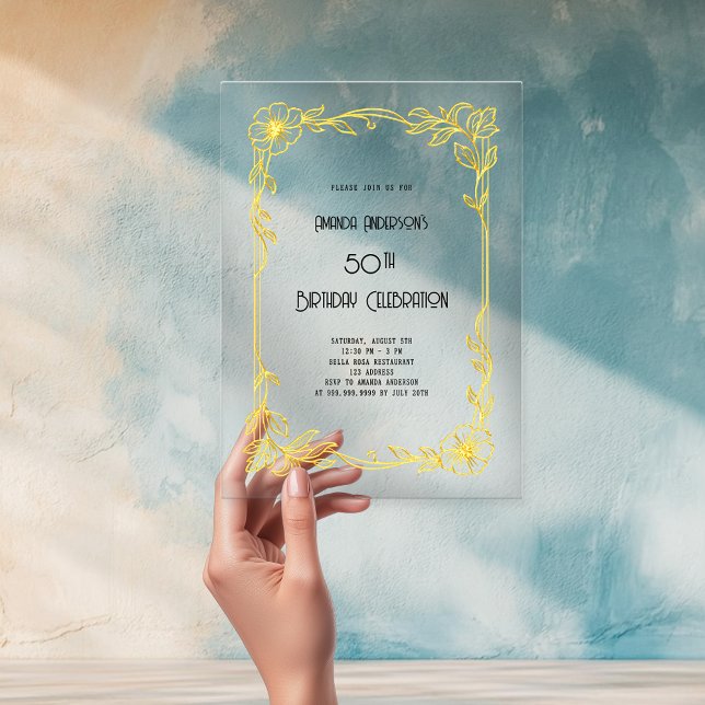 Art Deco Gatsby Gold Geburtstagsklarheit Acryleinladungen (Von Creator hochgeladen)