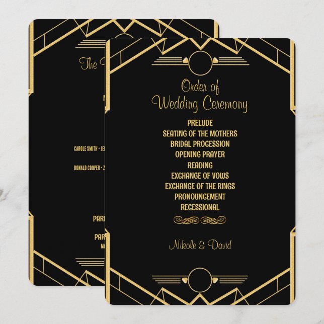 Art Deco Gatsby Hochzeit  Programm (Vorne/Hinten)