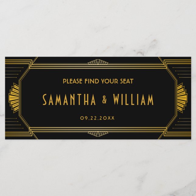 Art Deco Gatsby Hochzeitskarte Programm (Vorderseite)