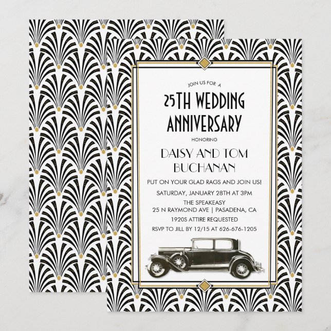 Art Deco Gatsby Hochzeitstag Einladung (Vorne/Hinten)