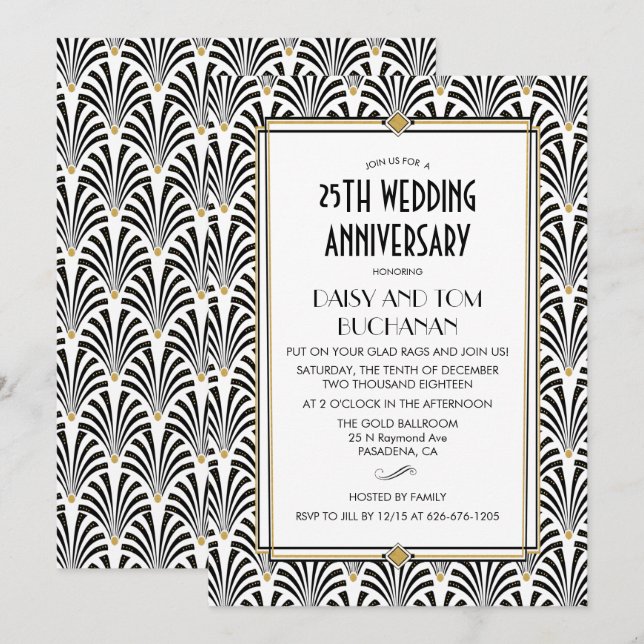 Art Deco Gatsby Hochzeitstag Einladung (Vorne/Hinten)