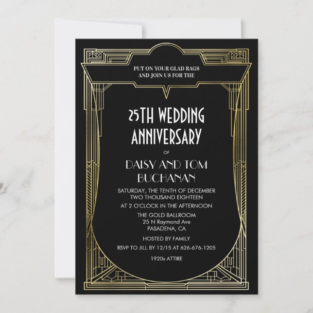 Art Deco Gatsby Hochzeitstag Einladung (Vorderseite)