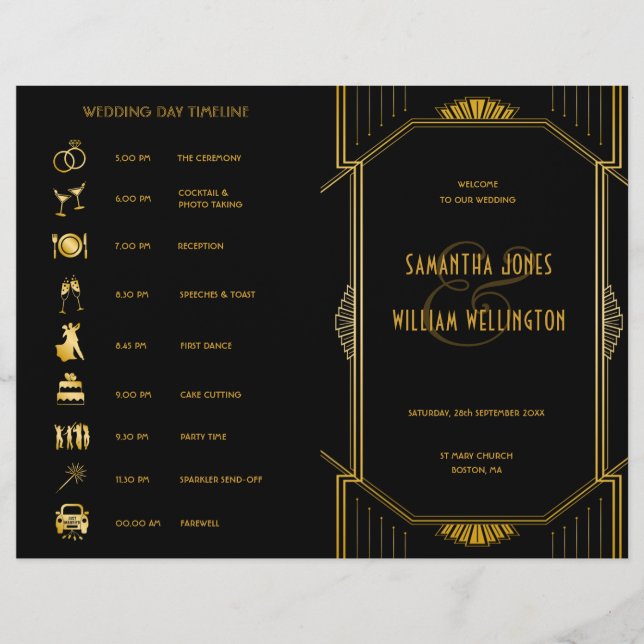 Art Deco Gatsby Moderne gedeckte Hochzeitzeitzeits (Vorderseite)