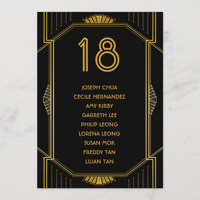 Art Deco Gatsby Moderne Hochzeitssitzkarte Programm (Vorderseite)