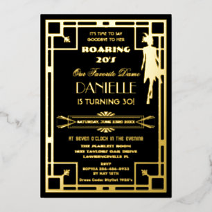 Art Deco Gatsby Roaring 20s 30th Birthday Real Folieneinladung