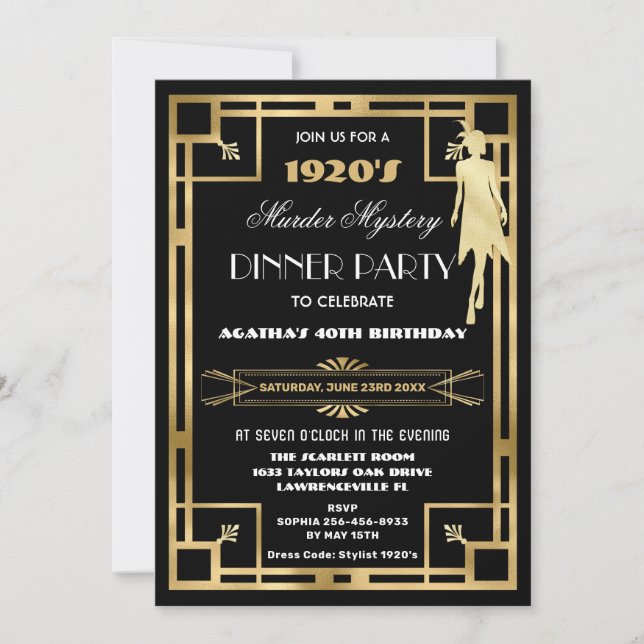 Art Deco Gatsby Roaring 20s Murder Mystery Party Einladung (Vorderseite)