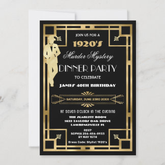 Art Deco Gatsby Roaring 20s Murder Mystery Party Einladung