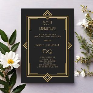 Art Deco Gatsby schwarz 50. Hochzeitstag Einladung