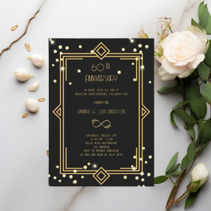 Art Deco Gatsby schwarz 60. Hochzeitstag Einladung